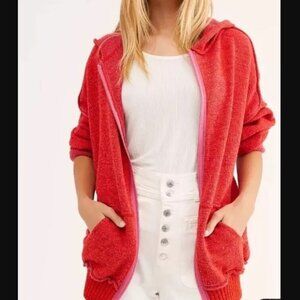 Free People In Bloom Full Zip Hoodie in Red Combo